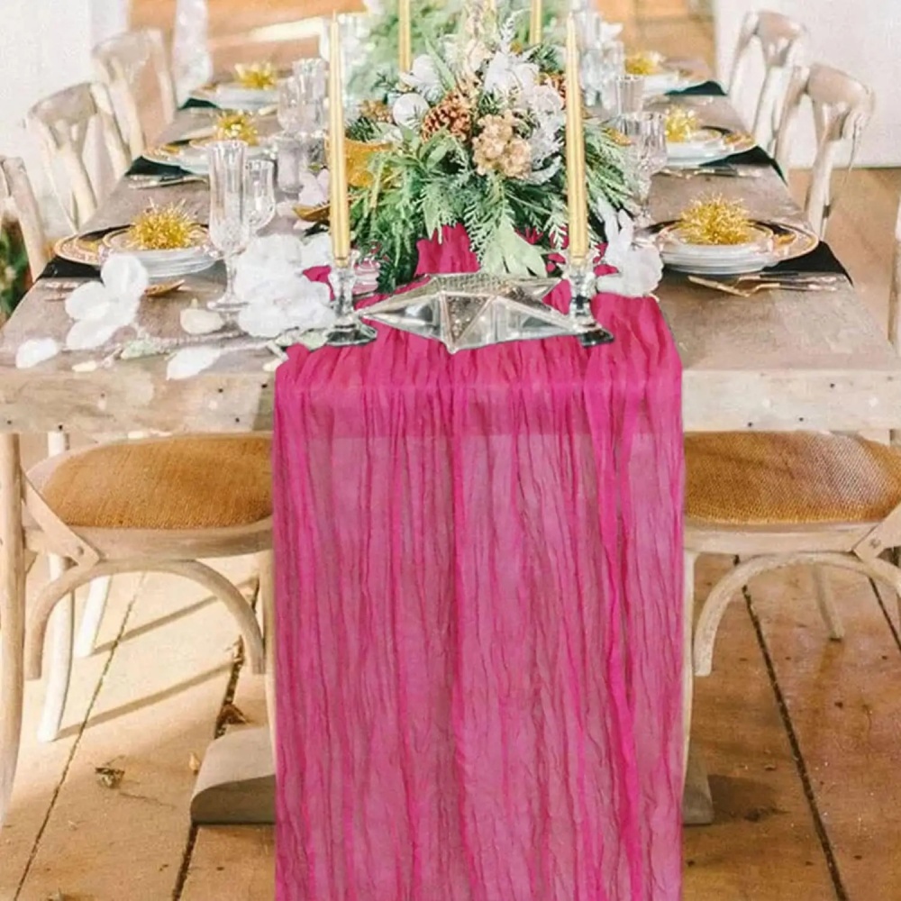 Linen Table Runner - 1 adet yaratıcı bohem tarzı pilili