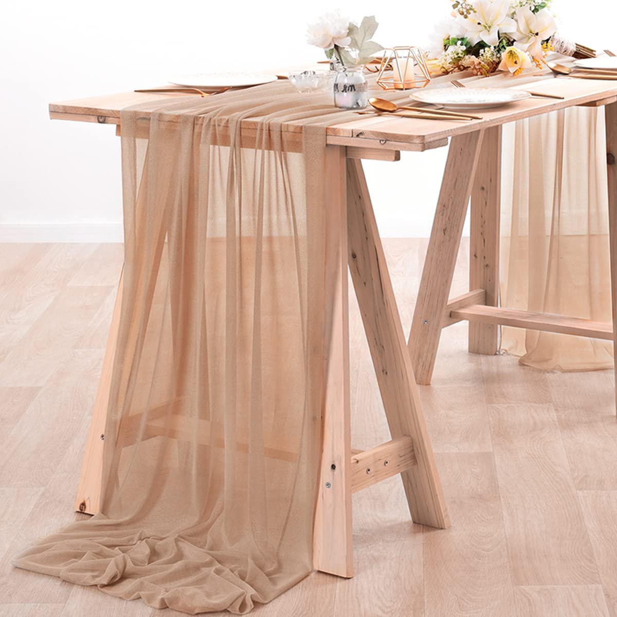 Linen Table Runner - Şifon Masa Koşucu Çıplak Sırf Kumaş